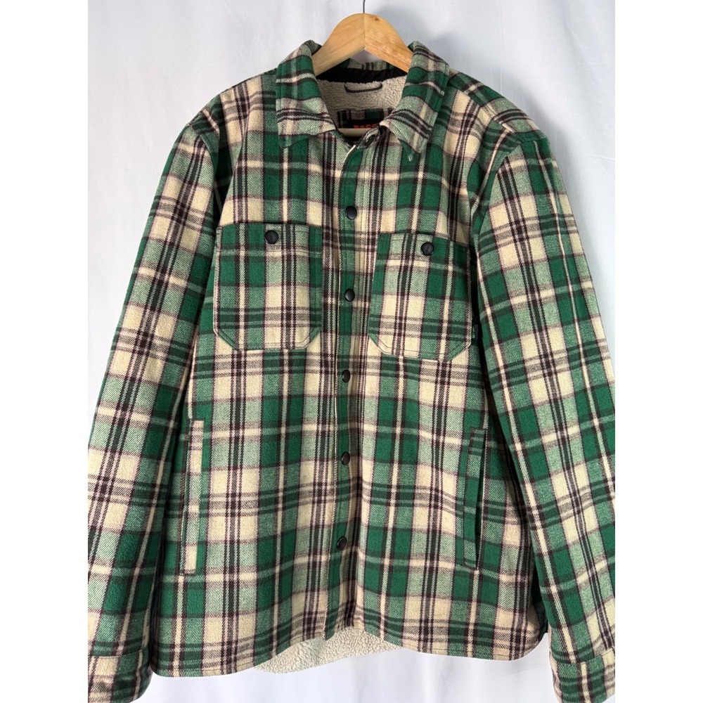 Bass Outdoor Mens Green Plaid Sherpa Lined Shirt‎ Jacket Coat Large